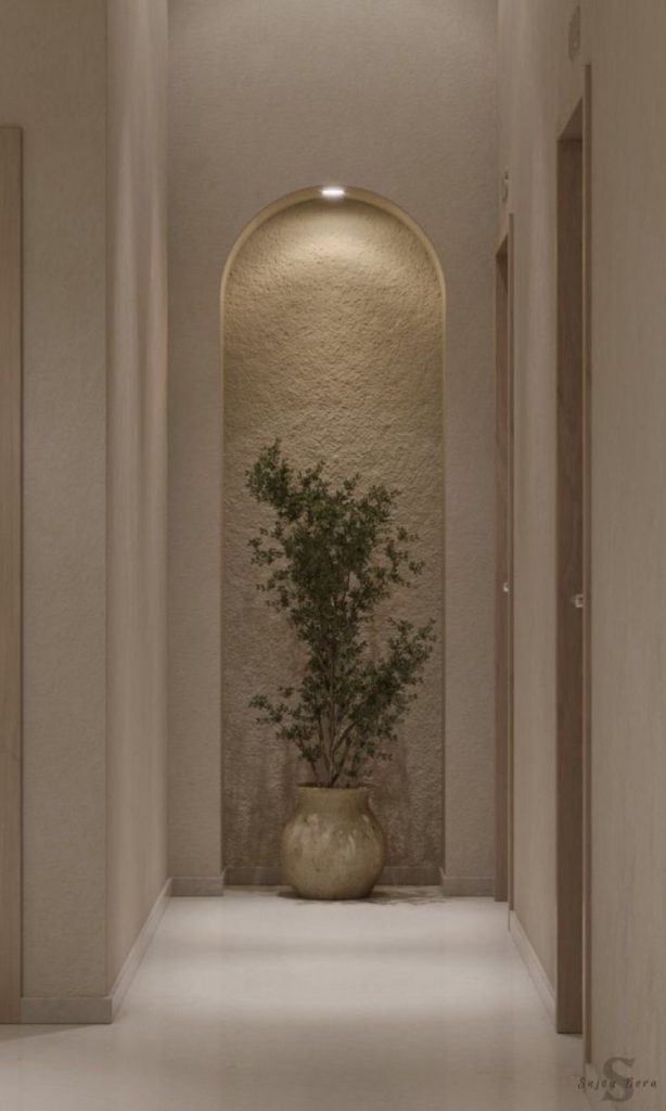 Hallway with plant in alcove