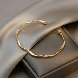 Twisted Open Gold Bangle Bracelet